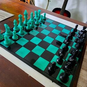 Teal and black chessboard